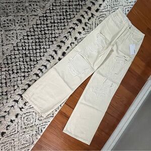 Women's Vervet by Flying Monkey Off White Jodie Cream 90’s Dad Jeans 24 Distress